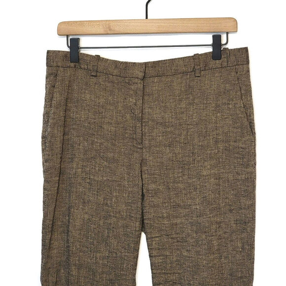 Theory Linen Blend Trouser Pant Straight Leg High Rise Olive Green Workwear 8 - Picture 3 of 16